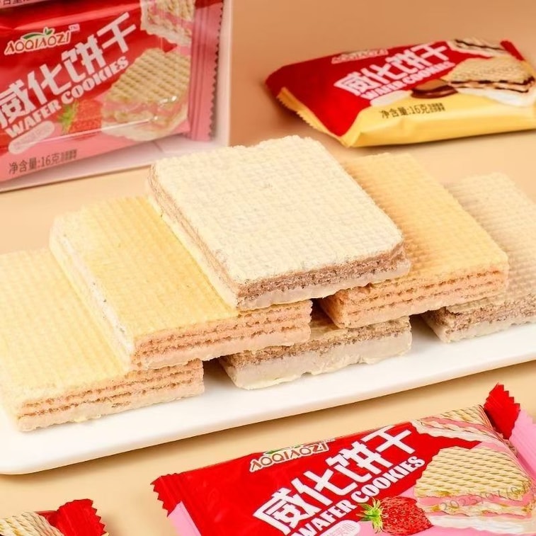 [중국 직배송] 후이지 웨이퍼 비스킷, 딸기맛 개별 포장 (사무실 간식 또는 초콜릿맛 16g*5봉지). 3