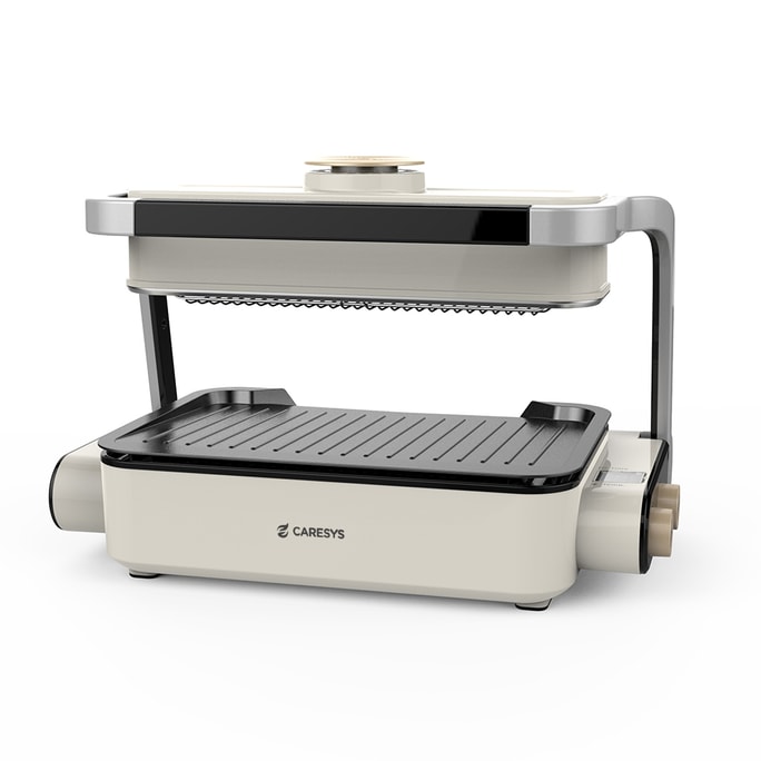 Double Care Grill - White/Black 1 Pack - Smokeless Dual Heating Fast Cooking KBBQ Electric Grill - For 2-3 People