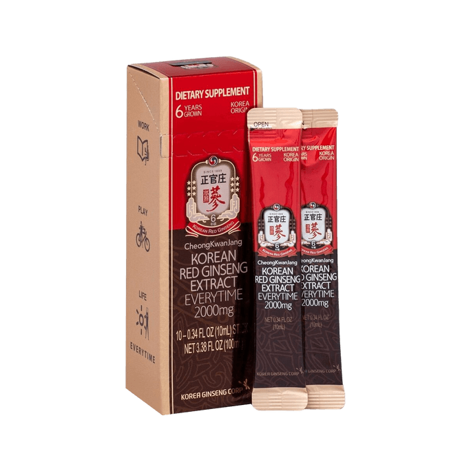 Concentrated Liquid Drink with Red and Korean Ginseng Extract, 10 packs.