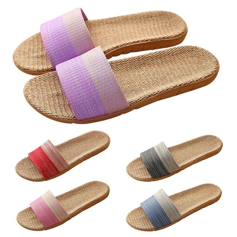 GINKGOHOME 日式榻榻米室內亞麻防滑拖鞋 黑色 (40-41 US 9-10) 4