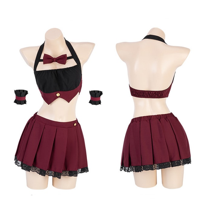 Sexy Lingerie Student Pleated Skirt Black and Red One Size (no stockings and hair band)
