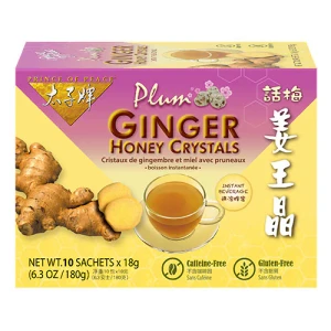  Plum Ginger Honey Crystals 10 sachets-Instant  Ginger Tea-All Natural Caffeine-Free, Soothes Stomach, Relieves Phlegm/Sore Throat/Stuffy Nose, Warming Body & Refreshing Mind
