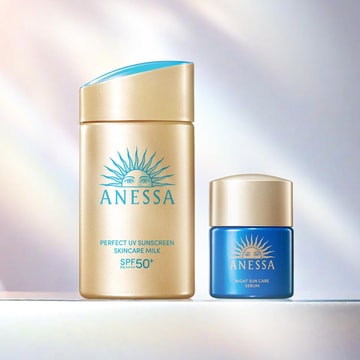 Anessa Perfect UV Sunscreen Skincare Milk, SPF50+·PA++++, 2 fl oz + Night Sun Care Serum, 0.4 fl oz, Sunscreen Set