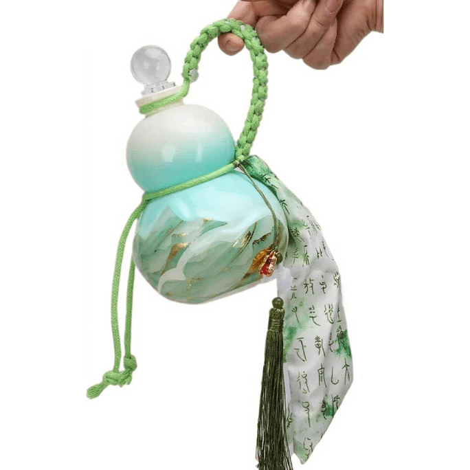 Chinese Style Gourd Shaped Glass Water Bottle For Tea & Wine, Jasmine Green Color, 1pc