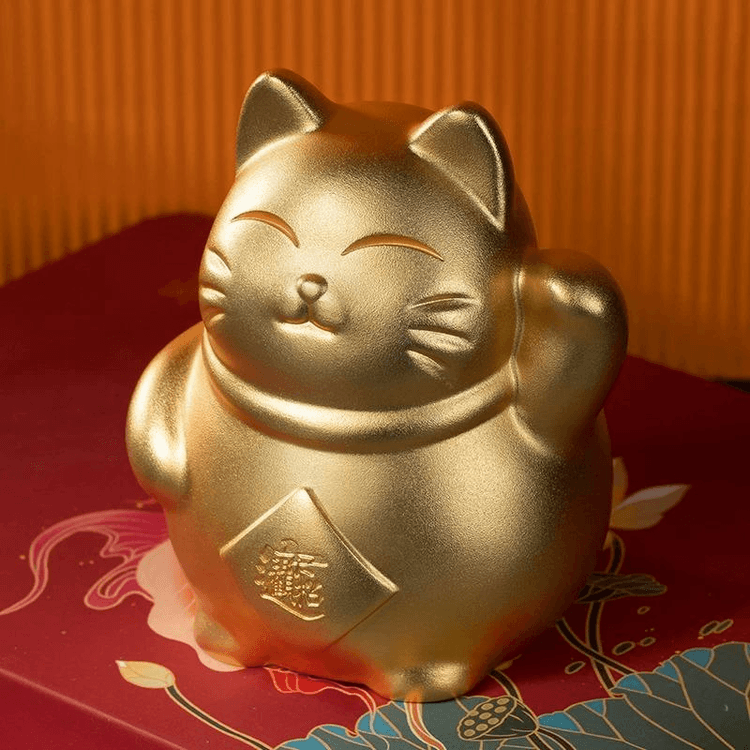 中国からの直送】銅製の招き猫、本物の金メッキ、卓上開封式用銅製