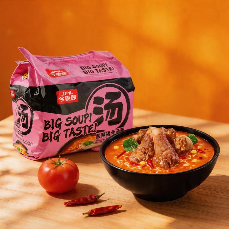 JINMAILANG Sour & Hot Pork Bone Soup Flavor Noodles, 24.87 oz