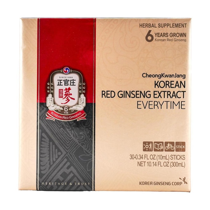 EVERYTIME Concentrated Liquid Drink with 3000mg Red Korean Ginseng Extract, 30 packs.