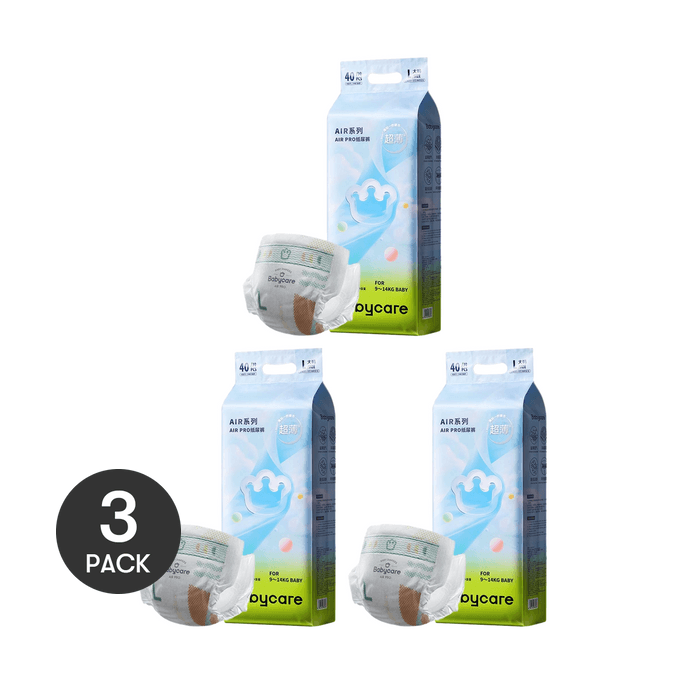 BC BABYCARE エアプロ ベビー用おむつ 超薄型 通気性 ウエストシール おむつ Lサイズ 9-14kg 40枚×3 [お得な3パック]