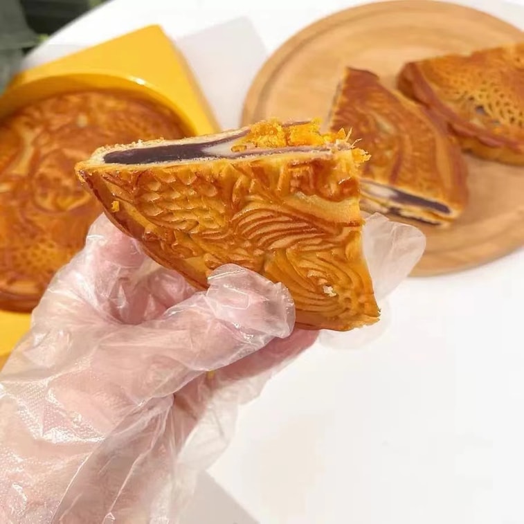 中国 一品紫禁 潮汕麻薯大月饼 紫薯芋泥麻薯陷 单粒 礼袋装 520克 中秋节龙凤呈祥图案 精制糕点 8