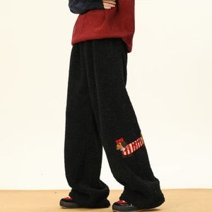 New Style Embroidered Lamb Wool Cotton Pants For Puppies Thickened WarmCold Resistant LooseVersatile Casual Pa Black M