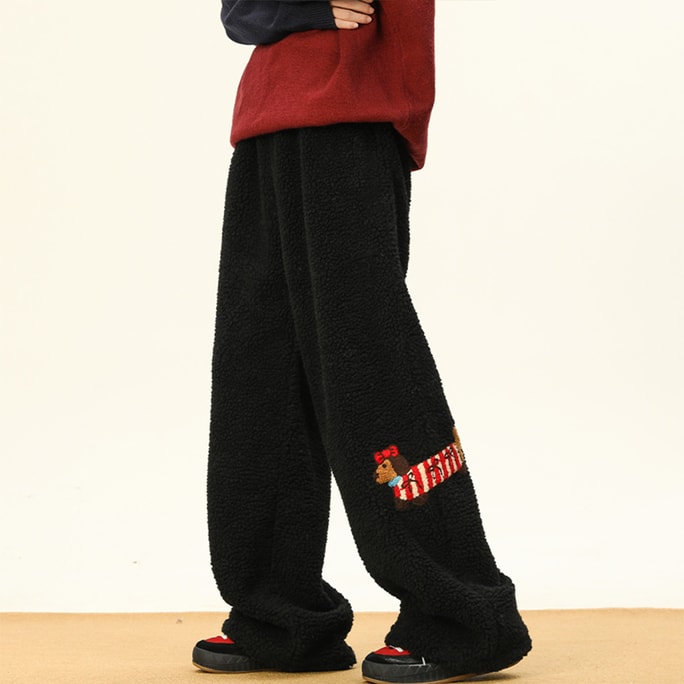 New Style Embroidered Lamb Wool Cotton Pants For Puppies Thickened WarmCold Resistant Loose Versatile Casual Pa Black XL