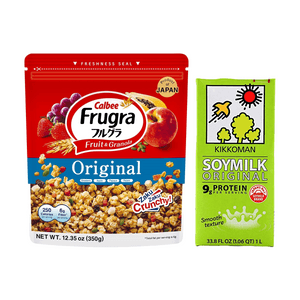 【 Breakfast Combo】 CALBEE Frugra Fruit & Granola ,12.35 oz & KIKKOMAN Soy Milk, Original Flavor , 33.81fl oz