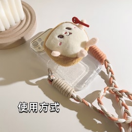 HSPM 全新可愛創意公仔手機背夾斜跨手機鏈加長繩通用手機殼diy手工編織 方麵包公仔背夾+橘白卡色長繩 F