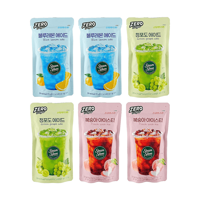 제로 슈거 블루 레몬 에이드+그린 그레이프 에이드+피치 아이스티, 46.68 fl oz【3가지 맛 6개 콤보 팩】【0 설탕·10kcal】
