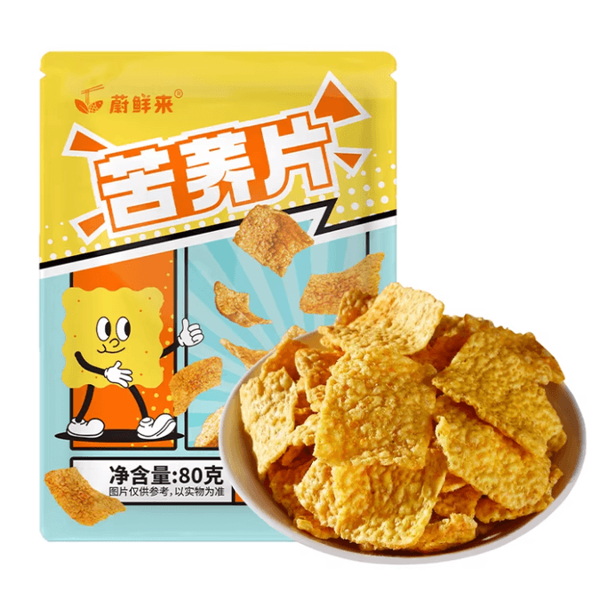 【中国直邮】 蔚鲜来 苦荞片 牛排味 鲜香酥脆 薄脆有型 聚会分享 追剧解馋小零食  80g