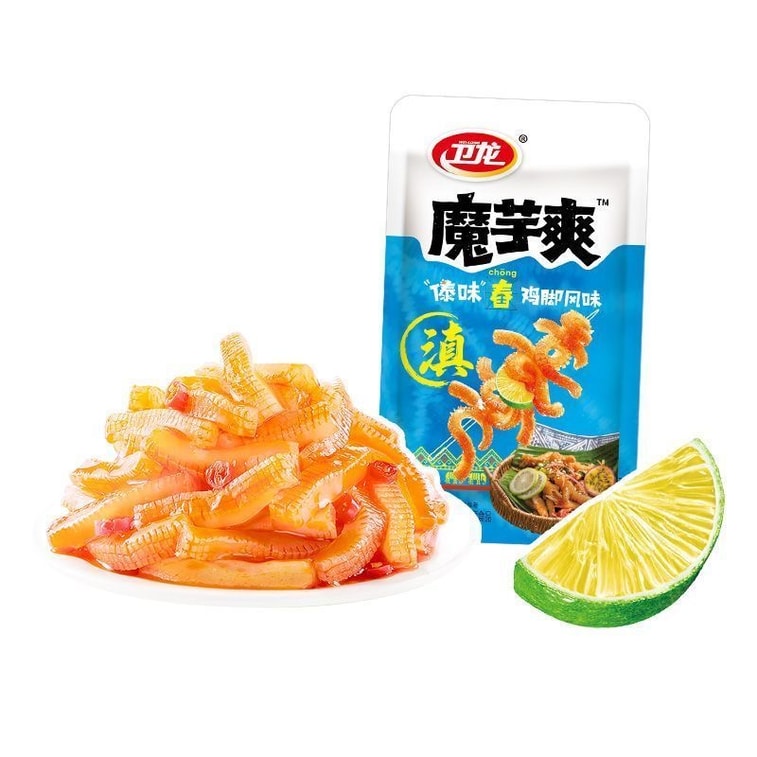 Weilong [辛いものと酸っぱいものが好きな人のための贈り物] こんにゃくストリップ、ベジタリアントライプ、6パック（約115g）、スパイシーストリップ、スパイシースナック、スパイシーで酸っぱいこんにゃくストリップ、大風パッションフルーツと鶏の足風味 7