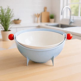 川岛屋 双层旋转洗菜盆沥水篮 厨房洗水果神器 家用滤水篮 蓝色