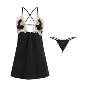 【中國直郵】 瑰若 情趣內衣 性感緞面蕾絲吊帶睡裙 黑色 M碼