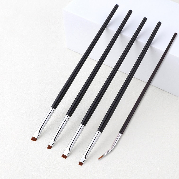 마리안 옵시디언 블랙 직각 아이라이너 및 아이브로우 디테일 브러시 [두꺼운 구리 튜브] 5종 세트 - 섬세한 눈 화장 연출용 3