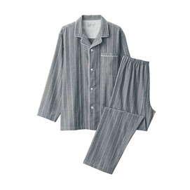 Side seamless double gauze pajamas, men's L, navy stripe