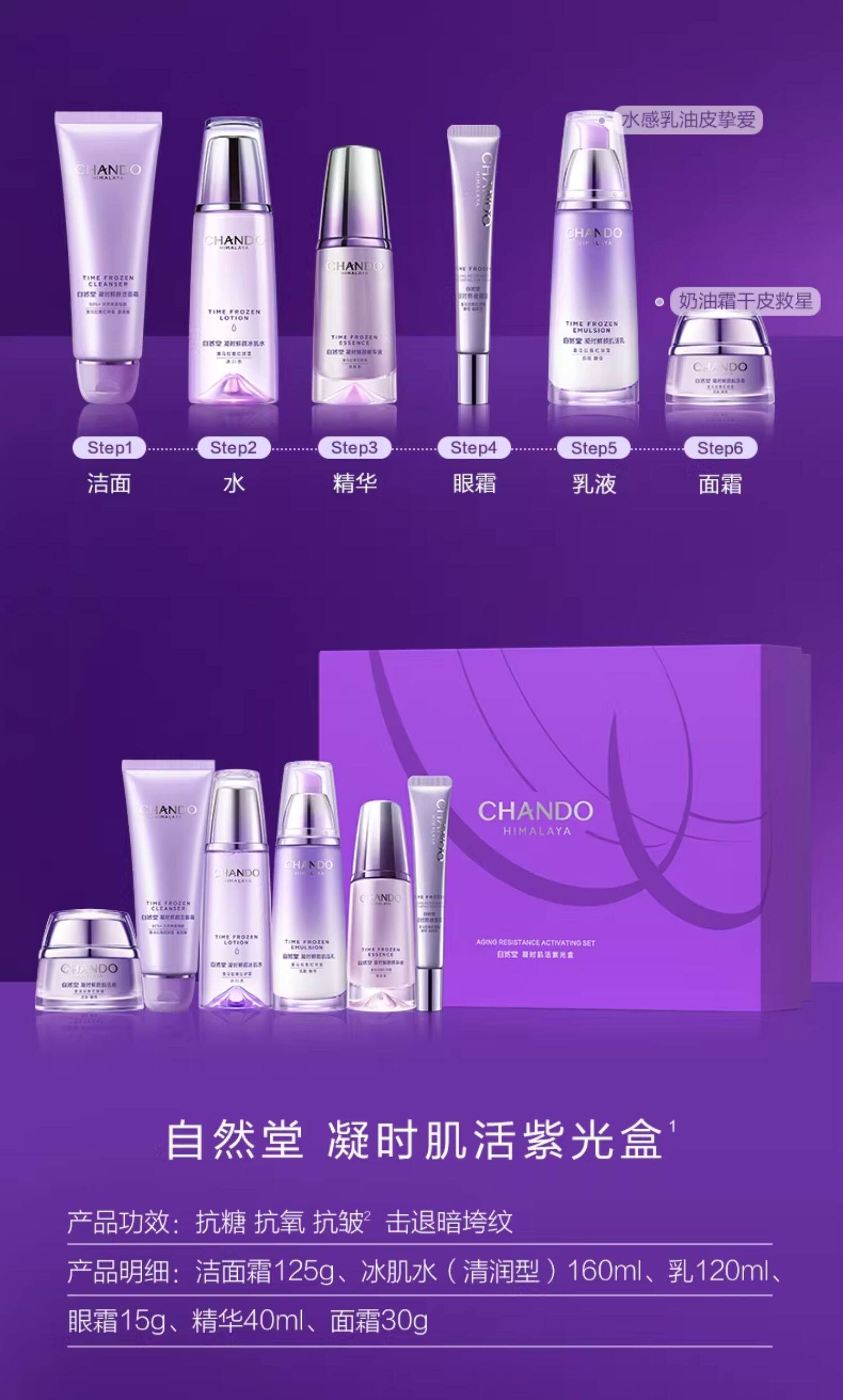 【中國直郵】 自然堂 凝時抗皺緊緻保濕水乳套盒護膚套裝 水乳精+潔面+眼霜+面霜 (到手6件)