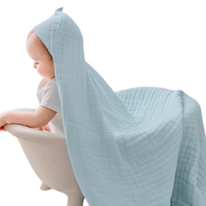 Baby gauze bath towel pure cotton baby newborn children's bath towel water blue