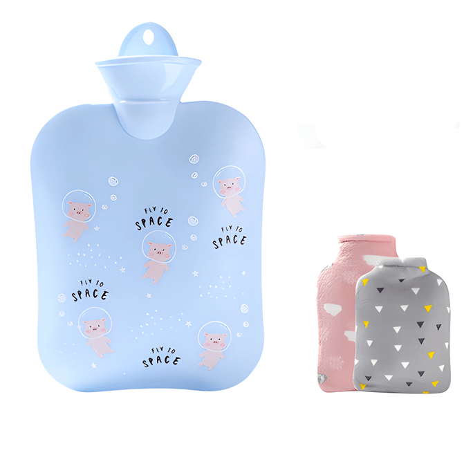 PVC Water-Filled Plush Hot Water Bag Cute Explosion-proof Hand Warmer Removable Washable Blue