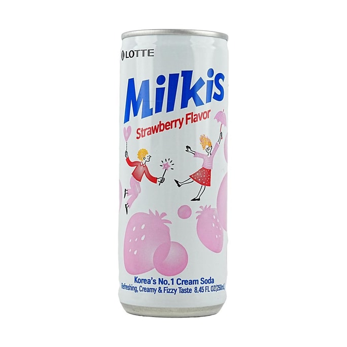 韩国LOTTE乐天 牛奶苏打水碳酸饮料 草莓味 250ml 新老包装随机发