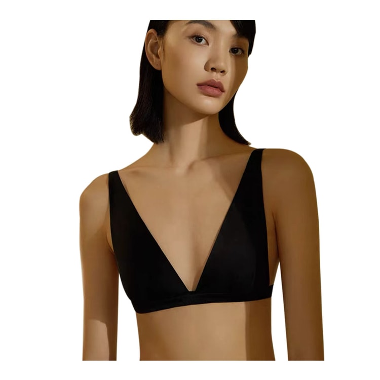 Double- Sided Mulberry Silk Deep V Elasticity Satin Surface Soft Cup Bra  NZFCA310# Black S