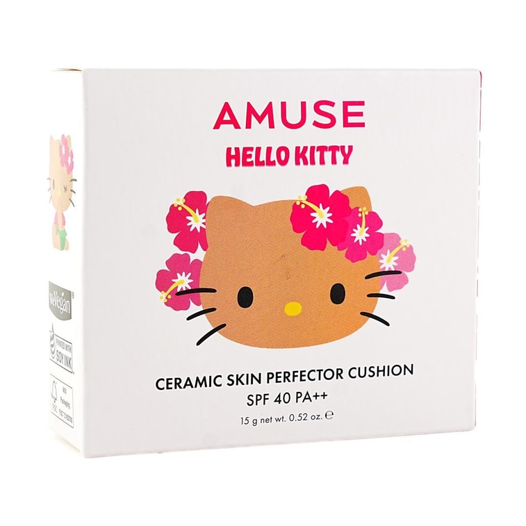 【油皮必备】韩国AMUSE 陶瓷哑光气垫粉底小白盒 纯素 水润保湿遮瑕 24h持久持妆 养肤0刺激  SPF40 / PA++ #0.5 FAIR 17号 冷调瓷白【黑皮Hello Kitty联名限定版】  10