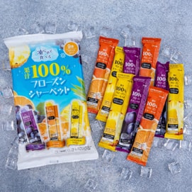 日本RIBBON 100%果汁冰沙棒 葡萄&橘子&菠萝味 9支入【冷冻后食用】