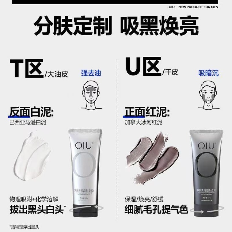 【中国直邮】 oiu 双效清润泥膜 深层清洁毛孔控油面膜 祛黑头粉刺保湿细腻肌肤水洗面膜 120g/支