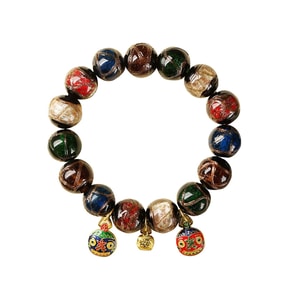 【中国直邮】RAMBLE 香灰琉璃手串 五彩款女士款10mm 五彩多宝吞金兽 时尚手链 金丝琉璃珠手串