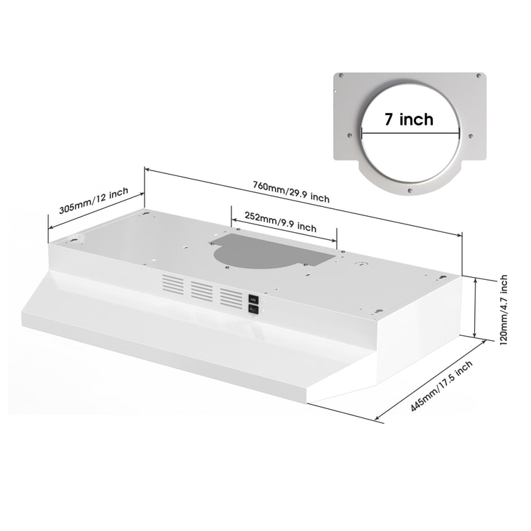 30 Inch Under Cabinet Range Hoodwith LED Light & 2 Speed Exhaust Fanwhite 5