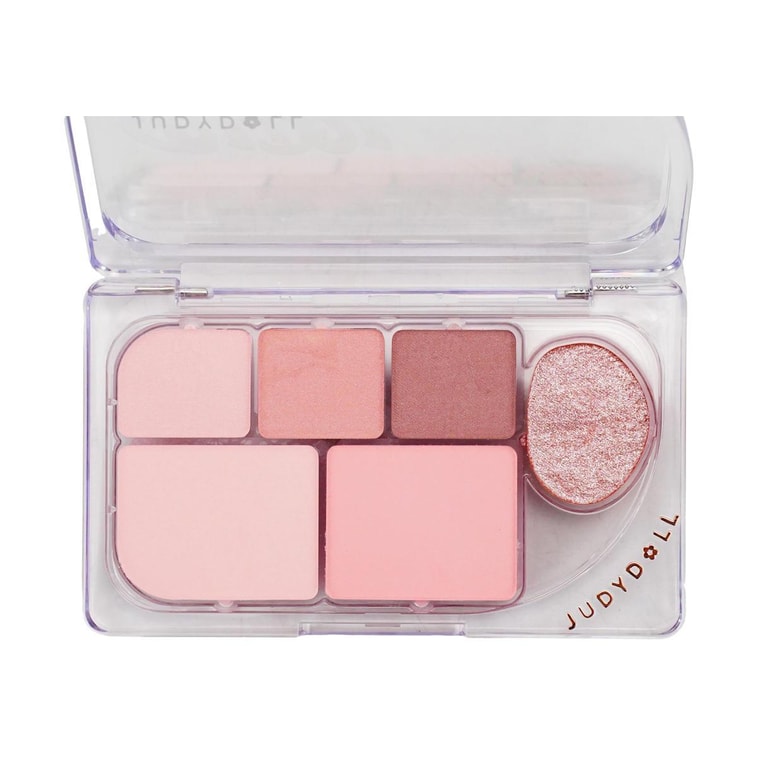JUDYDOLL橘朵 水靈六色眼影盤 精巧六色眼影盤 珠光提亮閃片+霧面 腮紅高光臥蠶氛圍綜合盤 8g #01 氧感蜜桃盤 暖調蜜桃粉 清甜嫩妹感 5