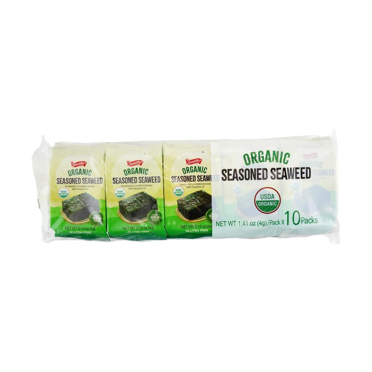 SHIRAKIKU Organic Roasted & Seaweed 4gx, 10 Pack, 【USDA