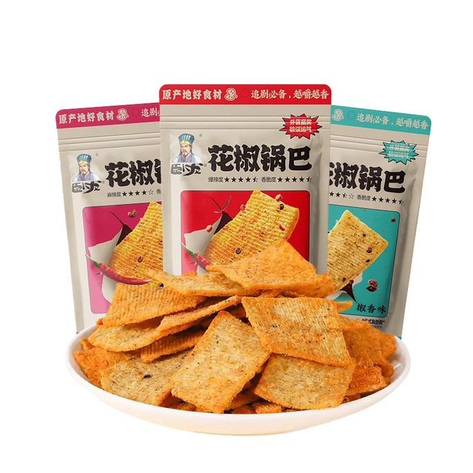 【中国直邮】卧龙锅巴 手工花椒锅巴108g*3包 麻辣 椒香 爆辣3种口味