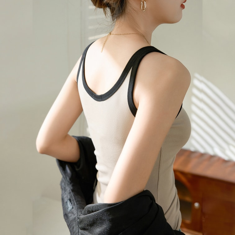 【Livraison directe depuis la Chine】 Haut court à col en V HSPM couleur avoine avec noir Taille M 1 pièce Design haut de gamme bicolore à porter seul ou en superposition 4