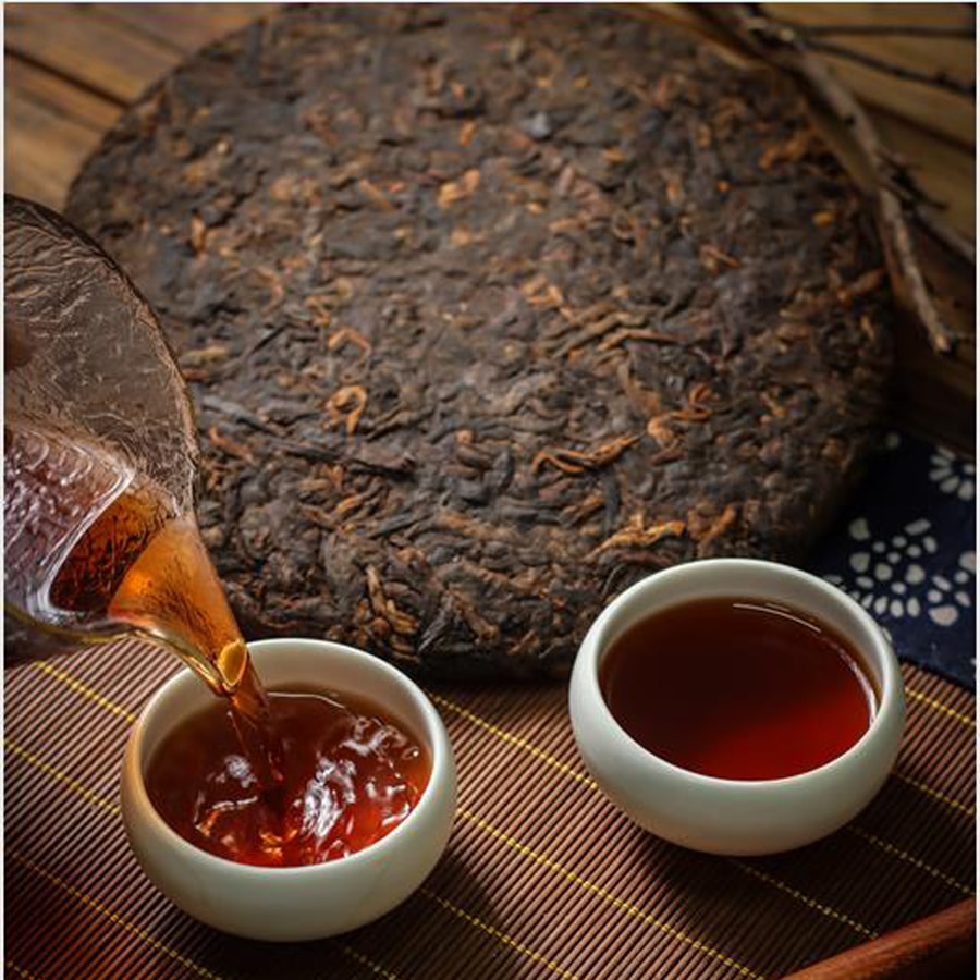 美国 仁信昌 普洱茶熟茶易武一扇磨古树茶饼礼盒装357g【春节送礼】