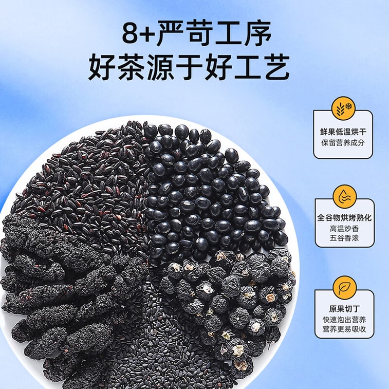 Five Black Hair & Kidney Nourishing Tea 120g – Black Sesame, Black Mulberry, Black Bean, Black Rice, Black Goji, Premium Ingredients, Low-Temperature Dried, Roasted Grains, Fast Nutrient Release, Dail 3
