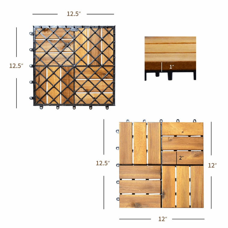 27 Pieces 12 X 12 Inch Acacia Wood Interlocking Patio Deck Tile 3