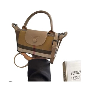 European and American fashion genuine leather small bag 2026 new versatile casual mini handbag with checkered pattern crossbody (khaki color) 1 piece