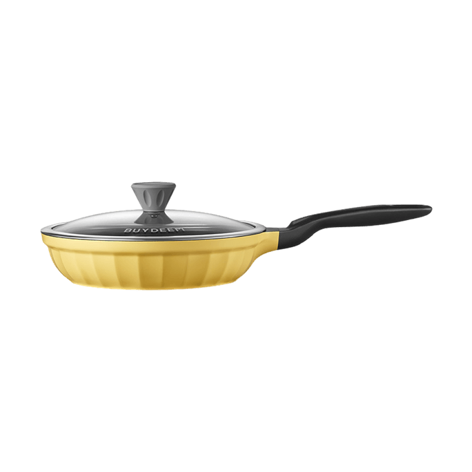 Cast Aluminum Frying Pan with Glass Lid Yellow 10"