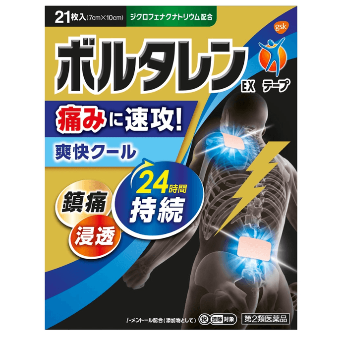 【日本直邮】GSK扶他林EX冷感消炎镇痛膏药贴腰痛肩颈酸痛清爽速效款21枚