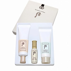 [홍콩 직배송] 더 히스토리 오브 후 화이트닝 선크림 세트 (한국): 선크림 로션 50ml + 페이셜 클렌저 40ml + 에센스 8ml. 피부톤을 밝게 가꿔주고, 산뜻하고 끈적임 없이 산뜻하게 마무리됩니다.