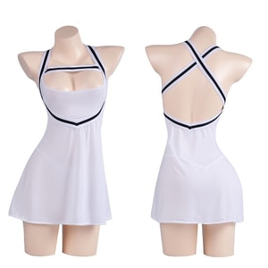 【中国直送】Manyan セクシーランジェリーセット バックレス スリムフィット ストライプミニスカートセット ホワイト フリーサイズ