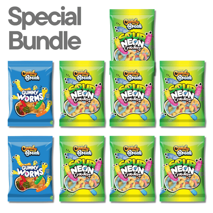 美国 Candy Break 糖果組合包 – 酸味霓虹蟲與軟糖蟲 9入組(每包4oz)
