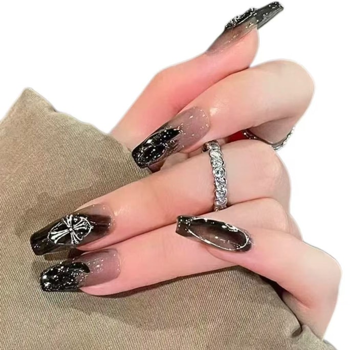 False Long Nails Fake Nails Black Color 1 Box Each Box Contain 22-24 Pcs With Tools