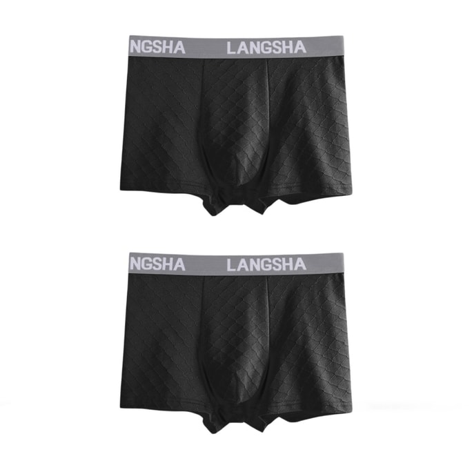 【中国直邮】 浪莎 男士纯棉薄款运动透气四角短裤 黑色2条 XL码