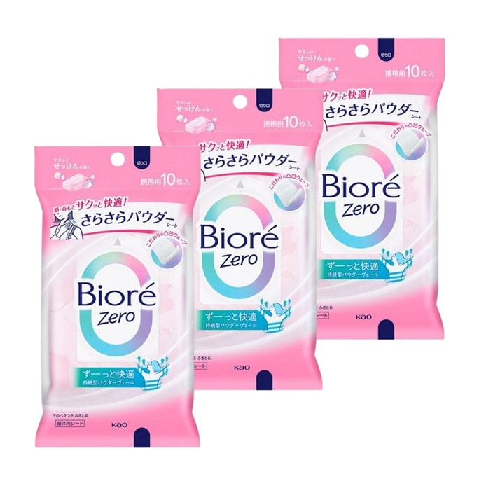 일본 KAO 비오레 제로 리프레싱 오일 컨트롤 물티슈 마일드 비누향 10매 * 3팩